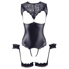 Cottelli Bondage - Lesklé body s otvorom a putami (čierne)