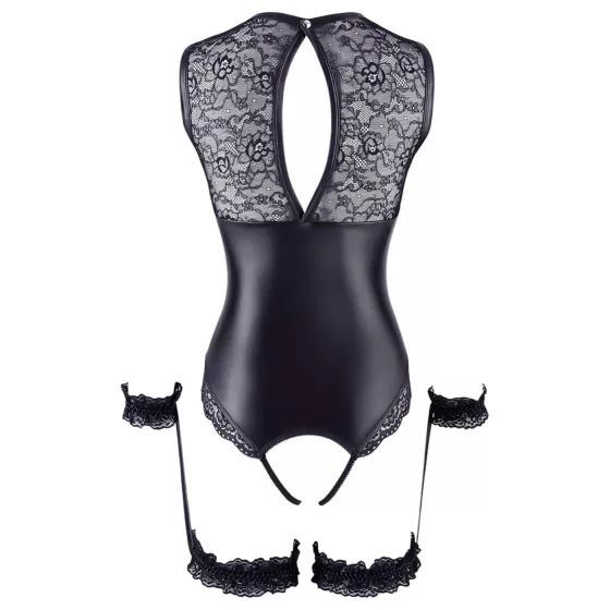 Cottelli Bondage - lesklé otvorené body a putá na ruky - čierne