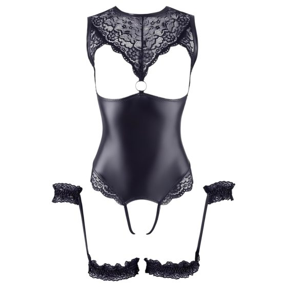 Cottelli Bondage - Lesklé body s otvorom a putami (čierne)