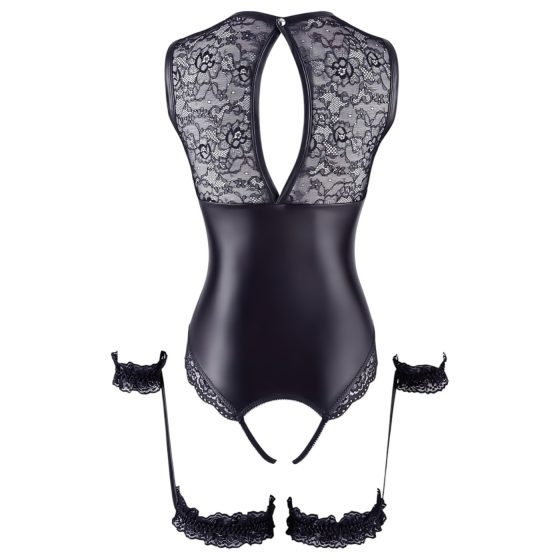 Cottelli Bondage - Lesklé body s otvorom a putami (čierne)
