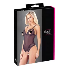 Cottelli - otvorené body s čipkou a perličkami - čierne