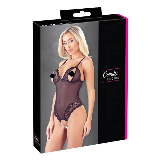 Cottelli - krajkovaný, s perličkami otvorený body (čierny)