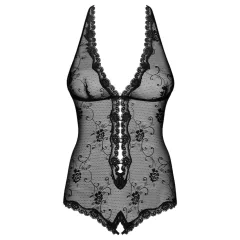   Obsessive - dámske body s perlami - otvorené, čipkované - čierne