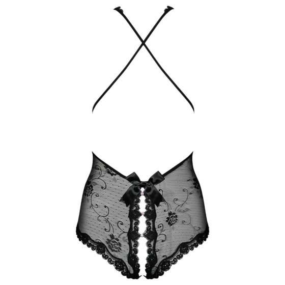 Obsessive Fiorenta - perlové, otvorené, čipkové body (čierne)