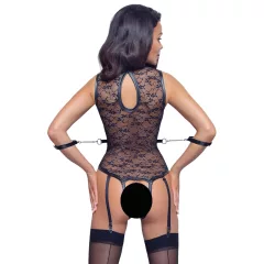 Cottelli Bondage - čipkované body s pásikmi - čierna - M