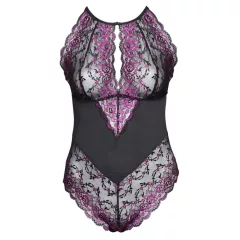   Cottelli Plus Size - body s kvetinovým vzorom - čierna/fialová