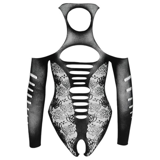 NO:XQSE - erotické body s mašľou - dlhý rukáv - čierne S-L