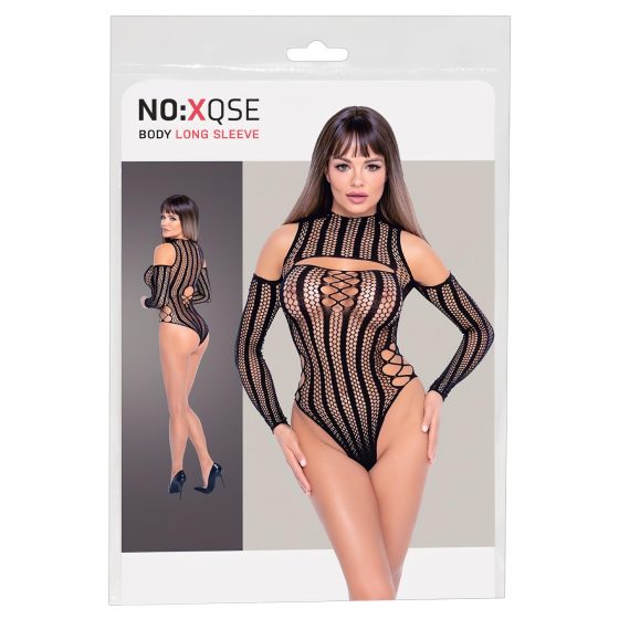 NO:XQSE - dlhý rukáv sieťovaný body - čierny (S-L)