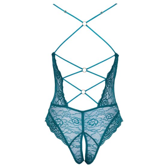 Cottelli - dámske body s čipkou a šnurovaním - otvorené - zelené - XL