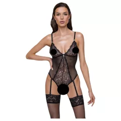  Cottelli - body s podväzkami - čipkované, otvorené - čierne