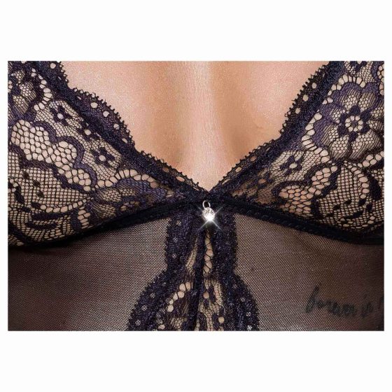 Cottelli - otvorené čipkované body s podväzkami (čierne)