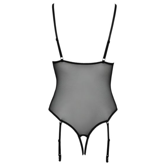 Cottelli - otvorené čipkované body s podväzkami (čierne)