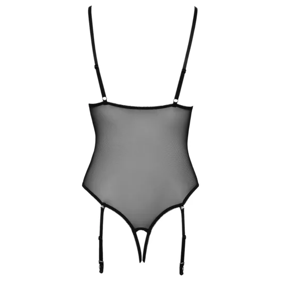 Cottelli - body s podväzkami - čipkované, otvorené - čierne