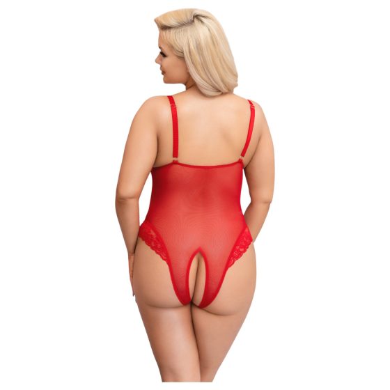 Cottelli Curves - čipkované body - priehľadné - červené - 2XL
