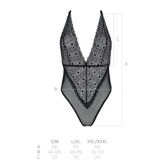 Passion Eco Zinnia - čipkované body s nízkym výstrihom (čierne) 