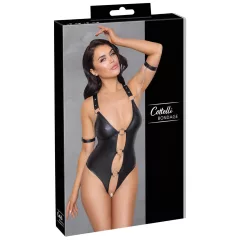   Cottelli Bondage - otvorený lesklý body s krúžkami - čierny