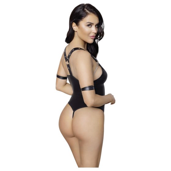 Cottelli Bondage - otvorený lesklý body s krúžkami - čierny