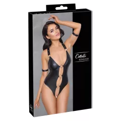   Cottelli Bondage - otvorený lesklý body s krúžkami - čierny - M