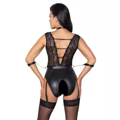 Cottelli Bondage - body s čipkou a obojkom - čierne