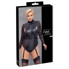  / Cottelli Bondage Plus Veľkosť - body s čipkovanými rukávmi (čierne)