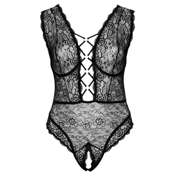 Cottelli Krivky Plus Size - priehľadné vzorované body (čierne)