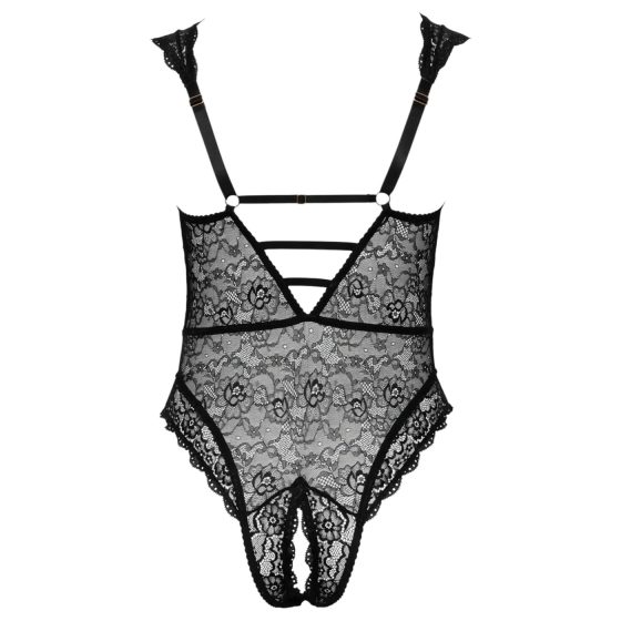 Cottelli Krivky Plus Size - priehľadné vzorované body (čierne)