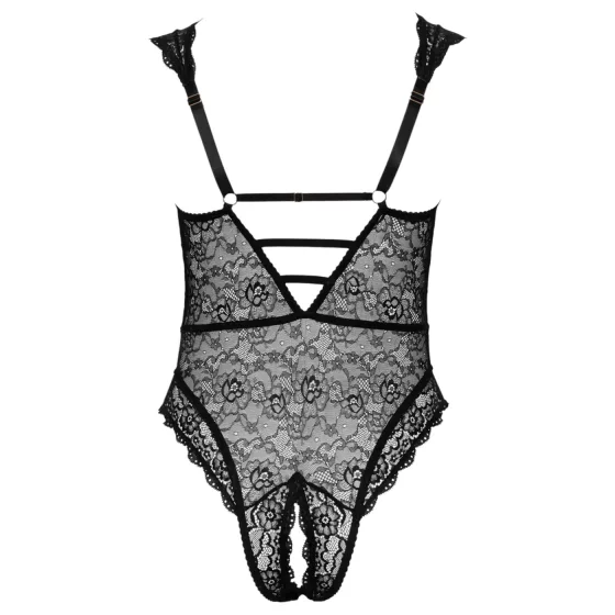 Cottelli Curves - dámske body plus size - priehľadné s vzorom - čierne - 90D/XL