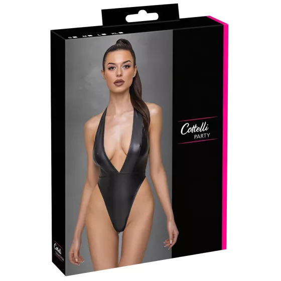 Cottelli Party - lesklé body s golierom na krk - čierne - M