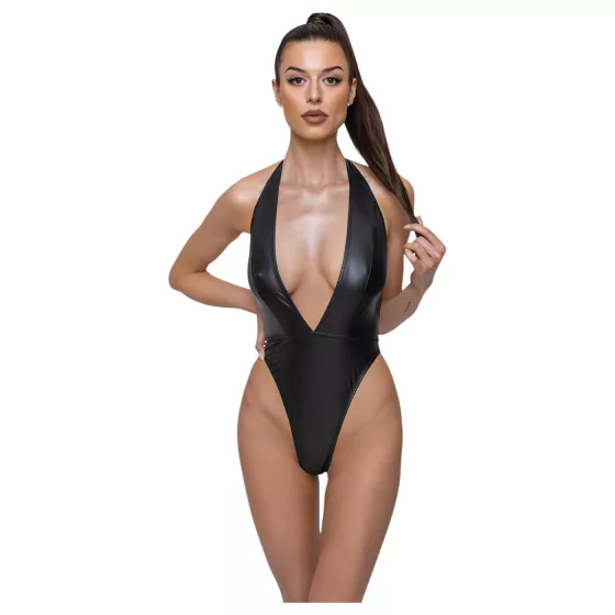 Cottelli Party - lesklé body s golierom na krk - čierne - L
