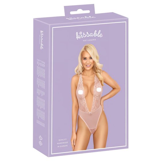 Kissable - čipkované body - ružová - L/XL