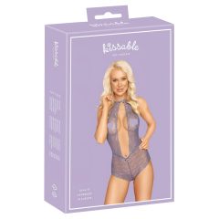 Bozkávacie - čipkované body s remienkom na krk (fialové)
