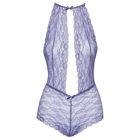 Bozkávacie - čipkované body s remienkom na krk (fialové)