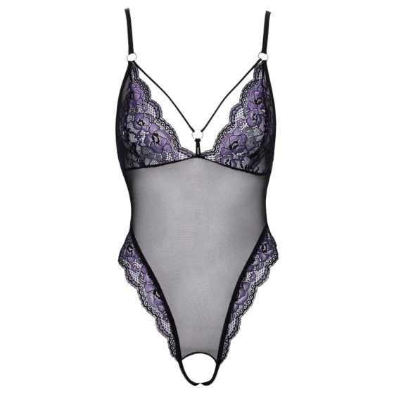 Cottelli - vyšívané, otvorené čipkované body (čierno-fialové)
