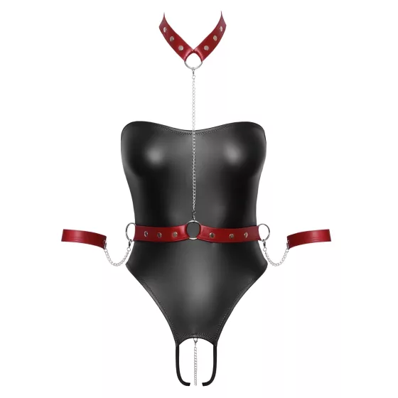 Cottelli Bondage - lesklé body a putá na ruky (čierne)