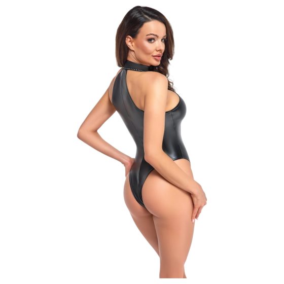 Noir - lesklé body s krčnými ramienkami (čierne)