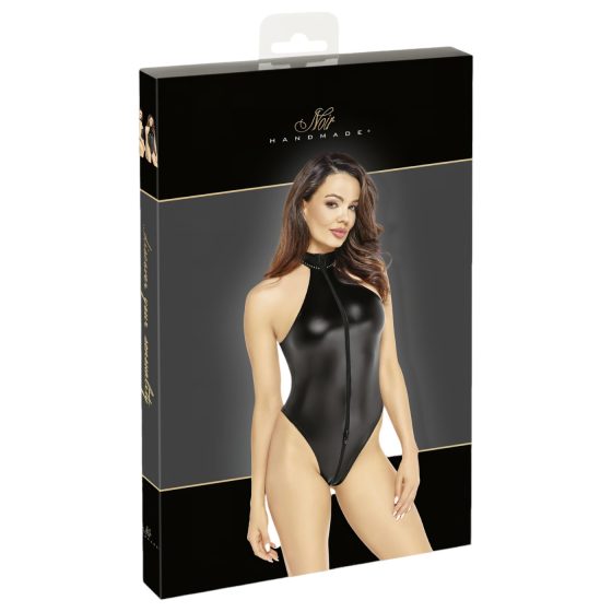 Noir - lesklé body s krčnými ramienkami (čierne)