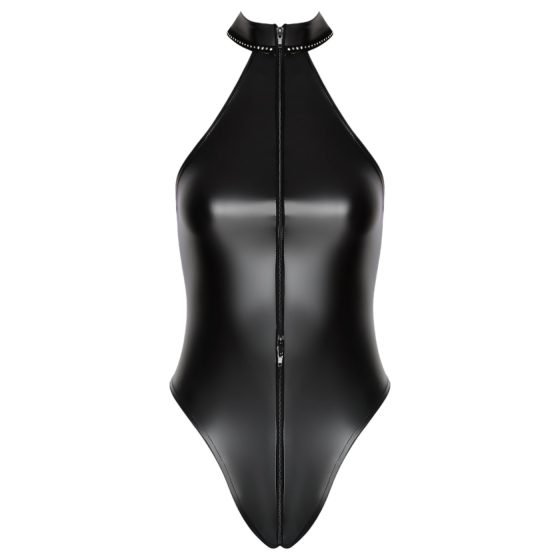 Noir - lesklé body s krčnými ramienkami (čierne)