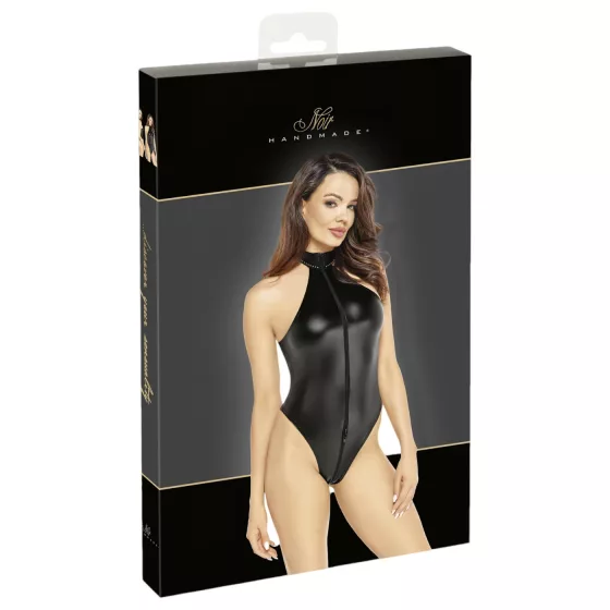Noir - lesklé body s krkovým popruhom (čierna) - XL