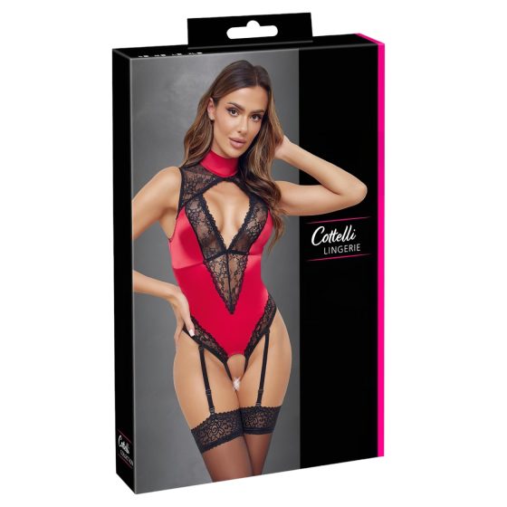 Cottelli - čipkované body s náprsenkou (červené)