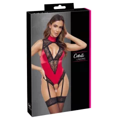 Cottelli - dámske body s čipkou a obojkom - červené - M