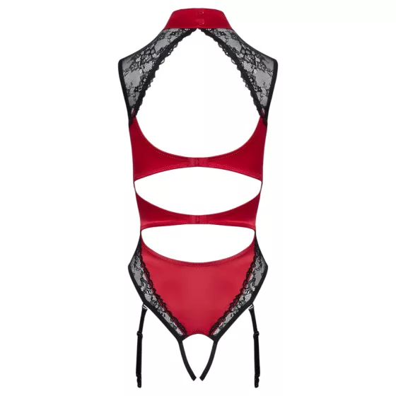 Cottelli - dámske body s čipkou a obojkom - červené - XL