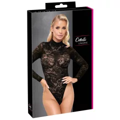 Cottelli - čipkované body s dlhým rukávom (čierne) - S