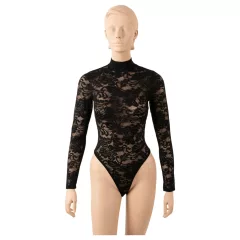 Cottelli - čipkované body s dlhým rukávom (čierne) - S