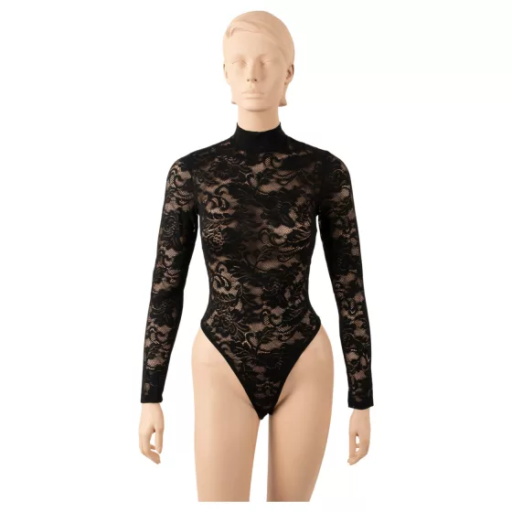 Cottelli - čipkované body s dlhým rukávom (čierne) - S