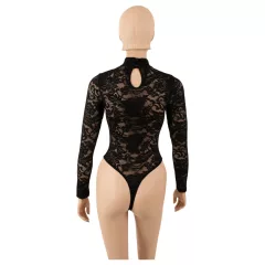 Cottelli - čipkované body s dlhým rukávom (čierne) - S