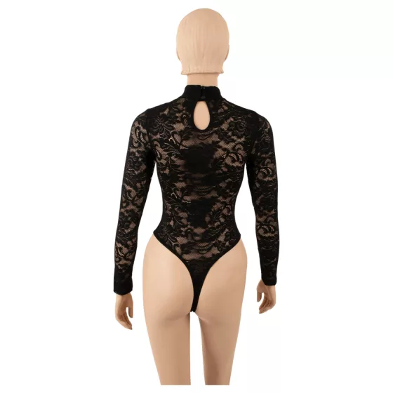 Cottelli - čipkované body s dlhým rukávom (čierne) - S