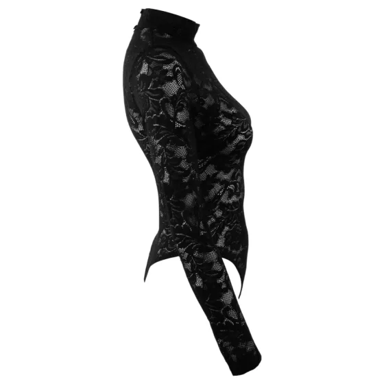 Cottelli - čipkované body s dlhým rukávom (čierne) - S