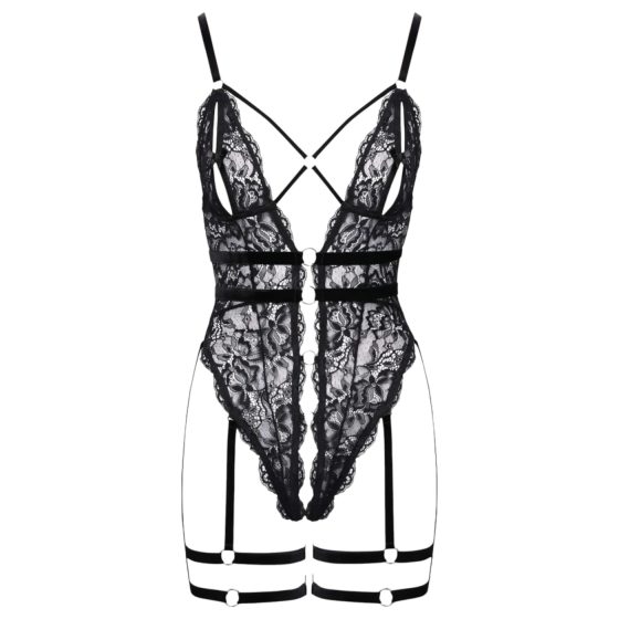 Cottelli - otvorený, remienkový sexi body (čierny)