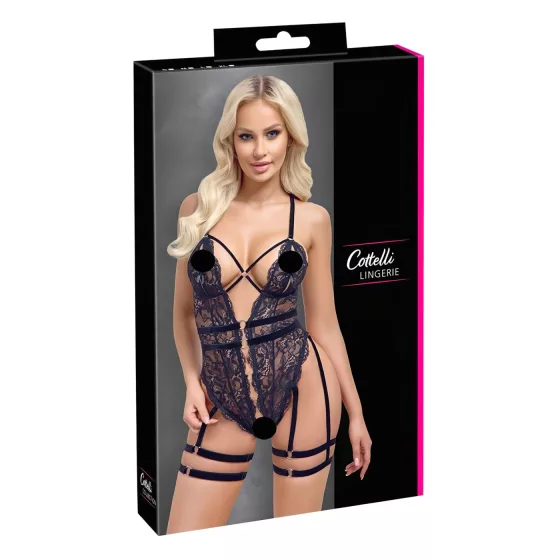 Cottelli - otvorené body s pásikmi - čierne - L