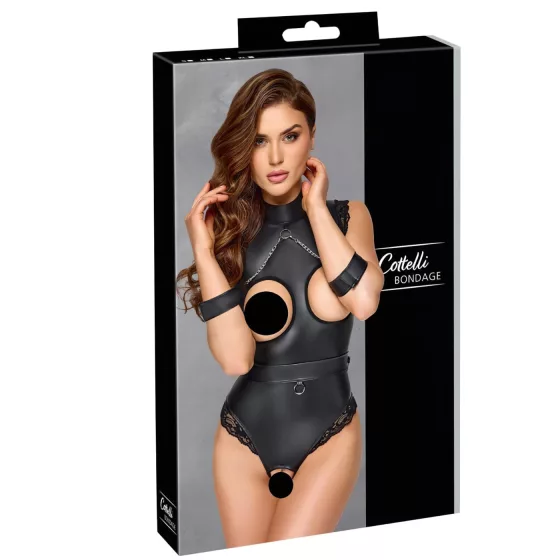 Cottelli Bondage - body s otvorenými prsiami - čierne